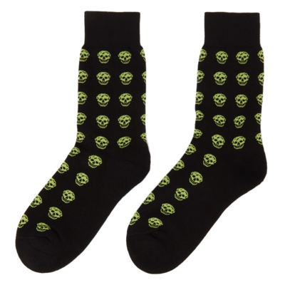 Shop Alexander Mcqueen Black & Green Skull Socks