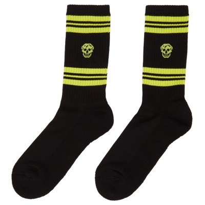 Shop Alexander Mcqueen Black & Green Stripe Skull Socks