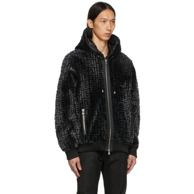 Balmain Black Monogram Shearling Jacket