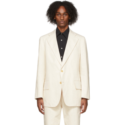 Shop Factor's Off-white Canvas Single Breasted Jacket In Ivory