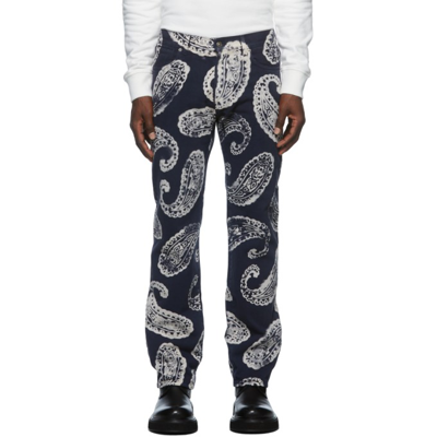 Shop 424 Navy & White Paisley Jeans In 89 Blue