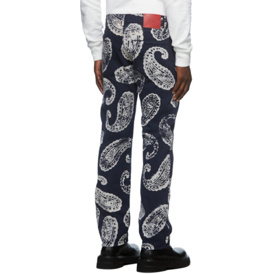 Shop 424 Navy & White Paisley Jeans In 89 Blue