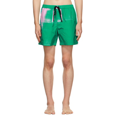 Shop Double Rainbouu Green Palm Night Swim Shorts In Bikini Kill Green