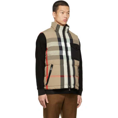 Shop Burberry Reversible Down Vintage Check Vest In Archive Beige/black