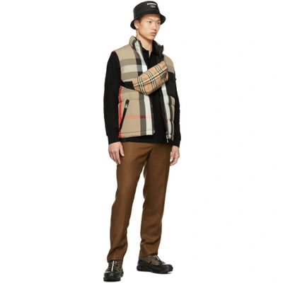 Shop Burberry Reversible Down Vintage Check Vest In Archive Beige/black