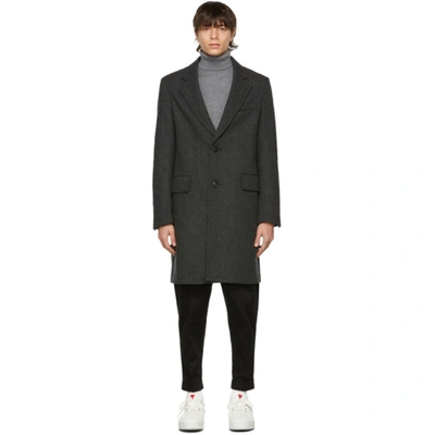 Shop Ami Alexandre Mattiussi Grey & Black Wool Herringbone Coat In 57 Grey