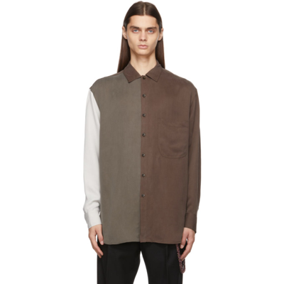 Shop Song For The Mute Brown & White Paneled Shirt In Brown / Taupe