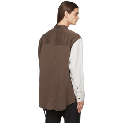 Shop Song For The Mute Brown & White Paneled Shirt In Brown / Taupe