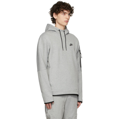 Shop Nike Grey Nsw Tech Fleece Hoodie In Dk Grey Heather/blac