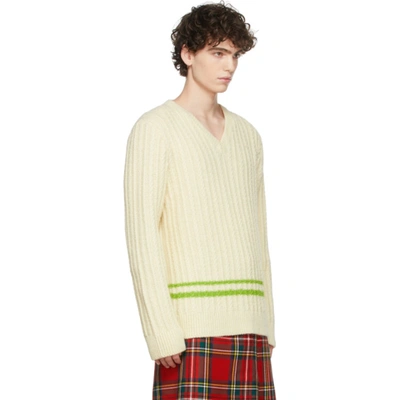 Shop Molly Goddard Off-white Aran Basil Jumper V-neck Sweater In Cream_green
