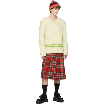 Shop Molly Goddard Off-white Aran Basil Jumper V-neck Sweater In Cream_green