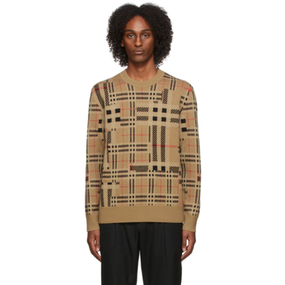 Burberry Contrast Check Cashmere Jacquard Jumper In Beige | ModeSens