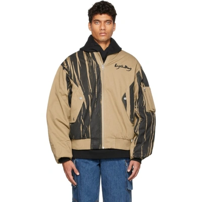Feng Chen Wang Khaki Hand Painted Padded Oversized Ma-1 Jacket In Khaki