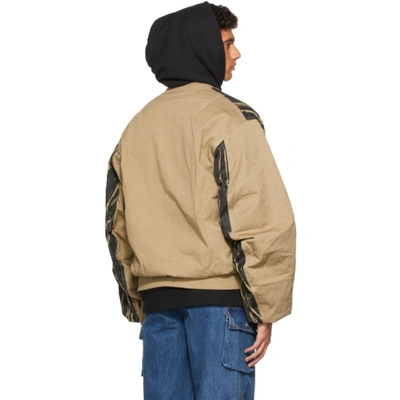 Feng Chen Wang Khaki Hand Painted Padded Oversized Ma-1 Jacket In Khaki
