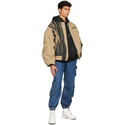 Feng Chen Wang Khaki Hand Painted Padded Oversized Ma-1 Jacket In Khaki