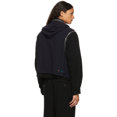 Shop Undercover Black Wool Double Zip Jacket