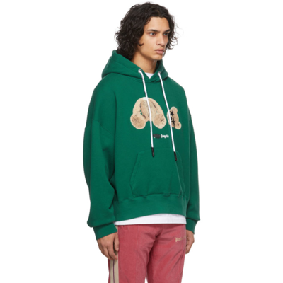 Shop Palm Angels Green Spray Bear Hoodie In Forest Gre