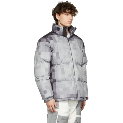 Shop Xander Zhou Grey Down Check Puffer Jacket