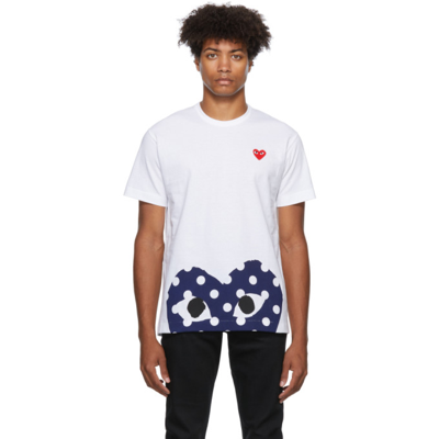 Shop Comme Des Garçons Play Polka Dot Double Heart T-shirt In 1 White
