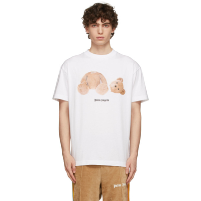 Shop Palm Angels White Bear Print T-shirt In White Brown