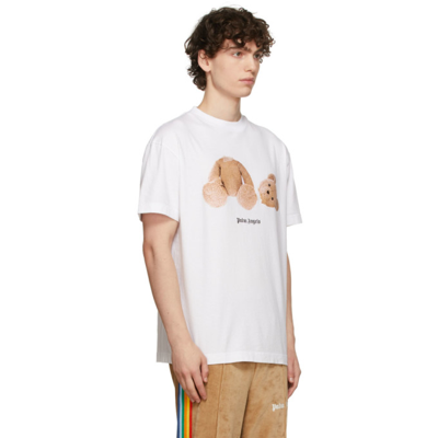 Shop Palm Angels White Bear Print T-shirt In White Brown