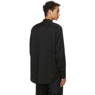 Black Long Sleeve Wool Gabardine Shirt