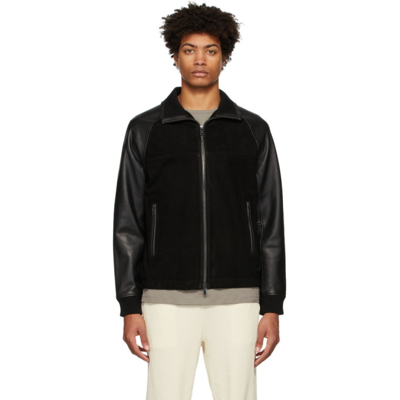 Theory Evans Melton Wool And Leather Bomber Jacket In Black | ModeSens