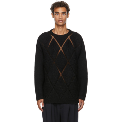 Shop Valentino Argyle Sweater In N01 Nero/nero