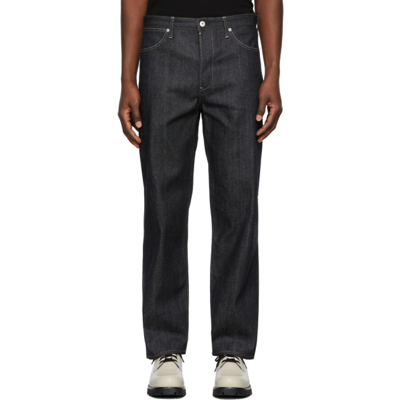 Shop Jil Sander Indigo Regular Raw Jeans In 405 Dark Blue