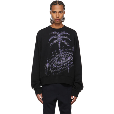 Shop Palm Angels Black Palm Galaxy Glitter Sweatshirt