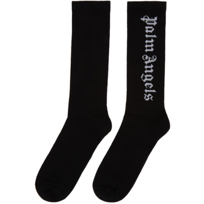 Shop Palm Angels Black Vertical Logo Socks In Black White