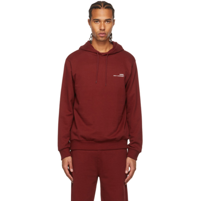 A.p.c. Logo-print Cotton Hoodie In Dark Red | ModeSens