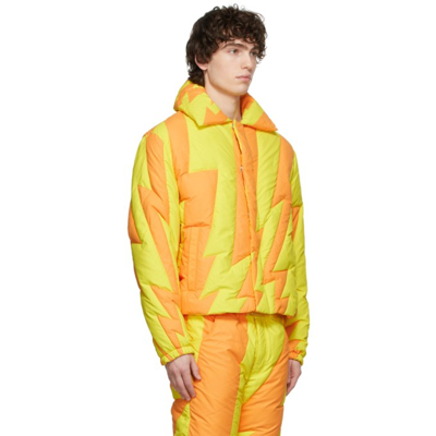 Shop Erl Orange & Yellow Down Lightning Bolt Puffer Jacket In Orange1