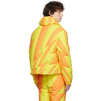 Shop Erl Orange & Yellow Down Lightning Bolt Puffer Jacket In Orange1