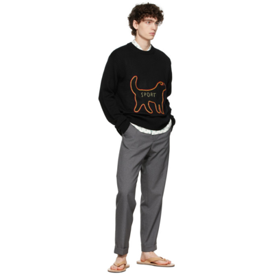 Shop Bode Black Wool 'sport' Crewneck Sweater
