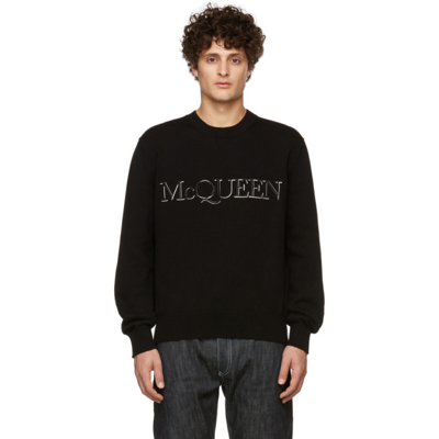 Shop Alexander Mcqueen Black Knit Embroidered Sweater In 1011 Black/black/whi