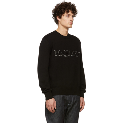 Shop Alexander Mcqueen Black Knit Embroidered Sweater In 1011 Black/black/whi