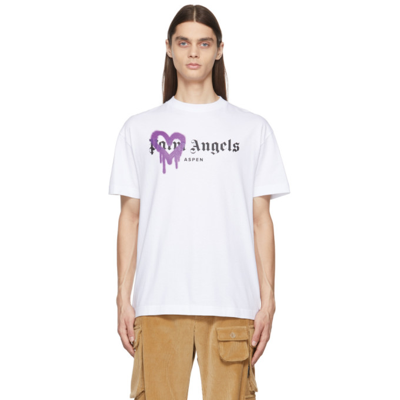 Palm Angels Aspen Heart Sprayed Logo T-Shirt White/Purple/Black for Men