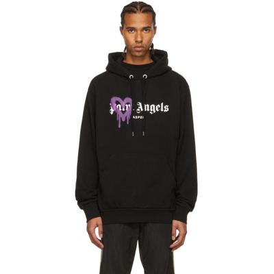 Palm Angels Man Black And Lilac Spray Logo Aspen Hoodie | ModeSens