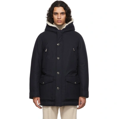 Shop Brunello Cucinelli Navy Diagonal Down Coat In Cgo85 Blue