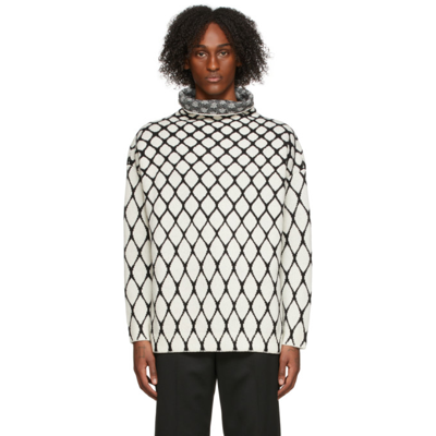 Shop Valentino Black & Off-white Jacquard Mesh Turtleneck In 0an Avorio/nero