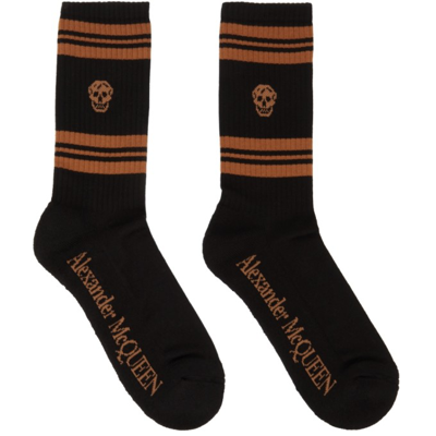 Shop Alexander Mcqueen Black & Brown Stripe Skull Socks