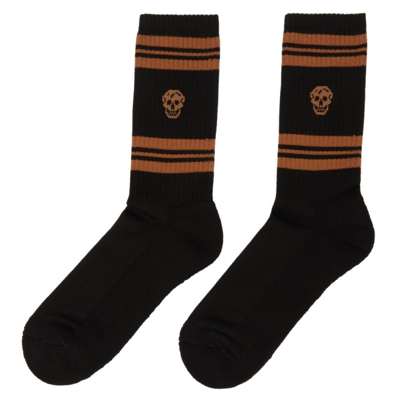 Shop Alexander Mcqueen Black & Brown Stripe Skull Socks