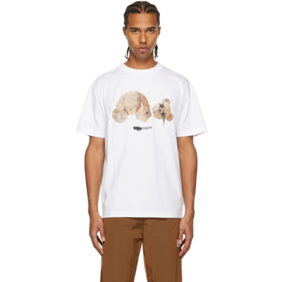 Shop Palm Angels White Bear Sprayed Classic T-shirt In White Brown