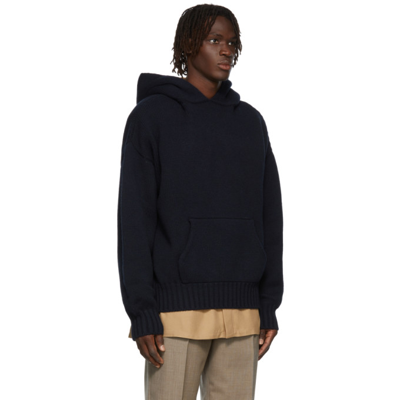 Shop Fear Of God Navy Knit Hoodie In 415navy