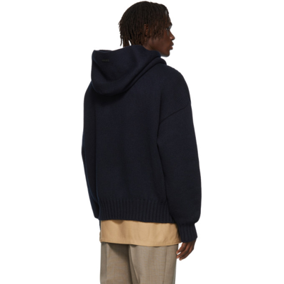 Shop Fear Of God Navy Knit Hoodie In 415navy