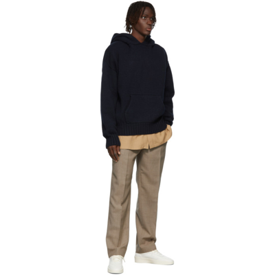 Shop Fear Of God Navy Knit Hoodie In 415navy