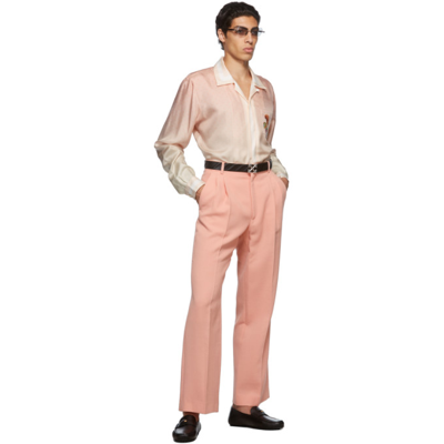 Shop Casablanca Pink Merino Wool Pleated Trousers In Light Peach