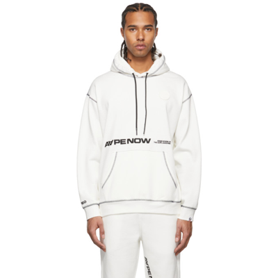 Shop Aape By A Bathing Ape White Contrast Stitch Logo Hoodie In Ivoryivx