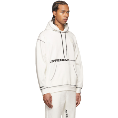 Shop Aape By A Bathing Ape White Contrast Stitch Logo Hoodie In Ivoryivx